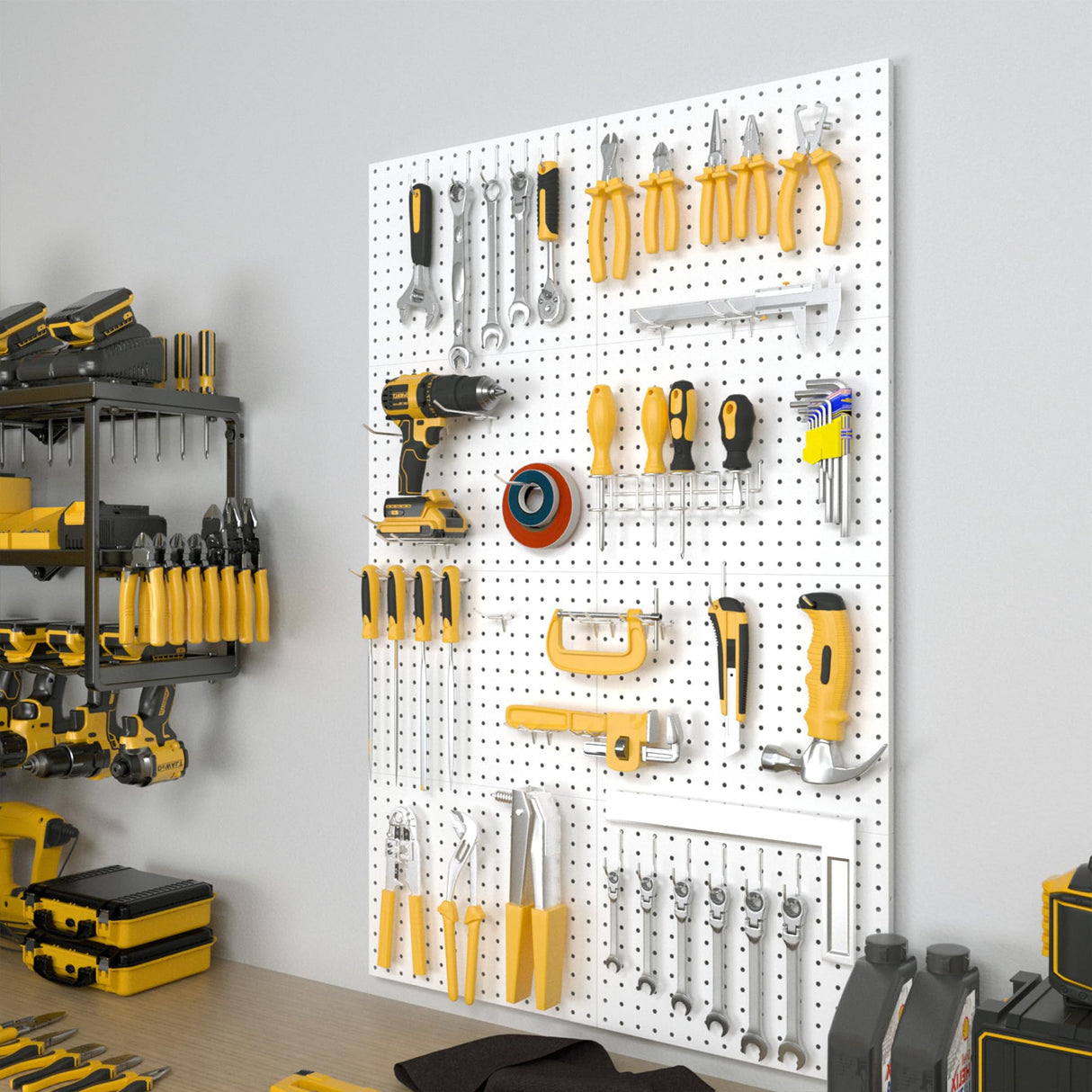 Spampur Peg Board, 8 Pack Metal Pegboard Panels with 50 Hooks, White Pegboards Wall Organizer, Peg Board for Walls Home, Garage Tool Storage, Office Organization, Craft Room,Christmas Gifts