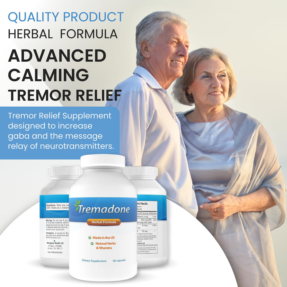 Tremadone - Essential Tremor Relief Supplement for Hand, Arm, Head, Leg, Feet and Body Tremors and Shaking - All Natural, Gluten Free, Dairy Free by Nutriganix (1)