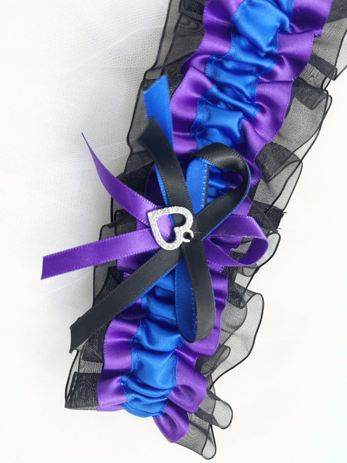 UnderYours Lace Wedding Garters for Bride, Royal Blue Purple Black leg Garter Set with Charm for Wedding Prom(Purple)