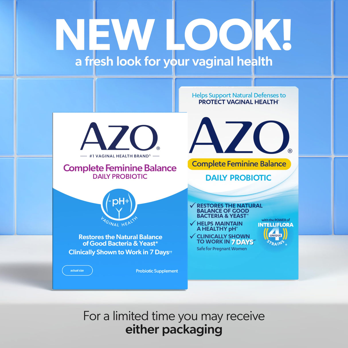 AZO Complete Feminine Balance Daily Vaginal Probiotics for Women,Clinically Proven to Help Protect Vaginal Health,Helps Balance pH and Yeast,60 Count (Pack of 2)