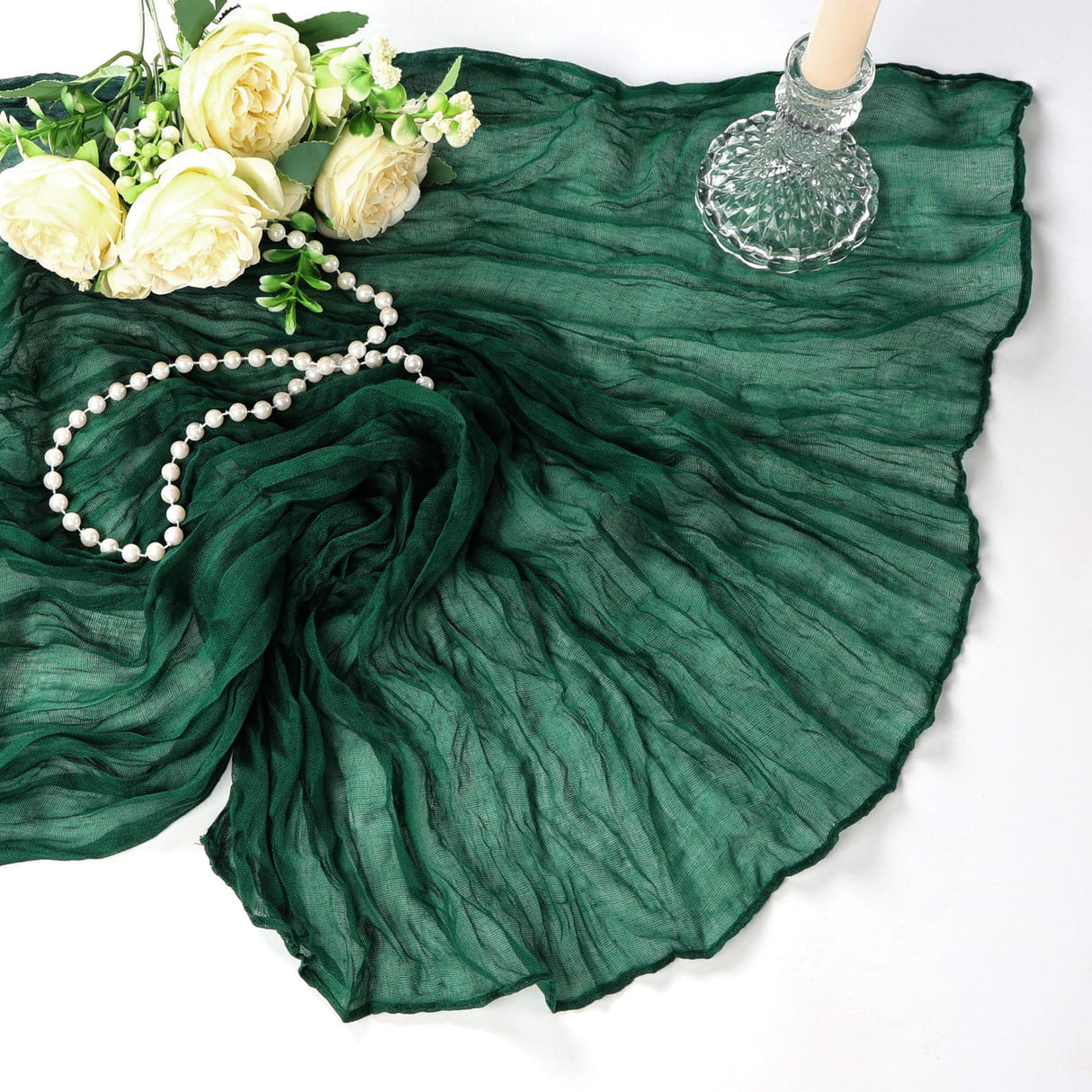 6 Pack Christmas Table Runner Emerald Green Cheesecloth 10Ft Gauze Cheese Cloth Table Runner 35x120 Inch Boho Sheer Rustic Fabric for Party Decor Baby Shower Wedding Home Holiday Decorations