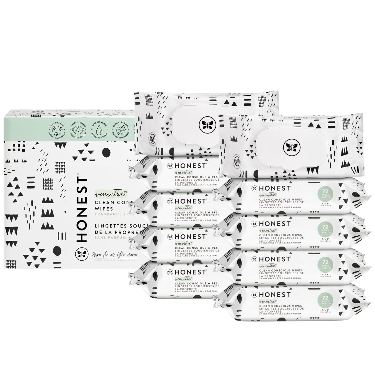 The Honest Company Clean Conscious Multi-Use Wipes | Hypoallergenic + Unscented for Sensitive Skin | Over 99% Water, Compostable, Plant Based, Baby Wipes | Rose Blossom, 288 Count