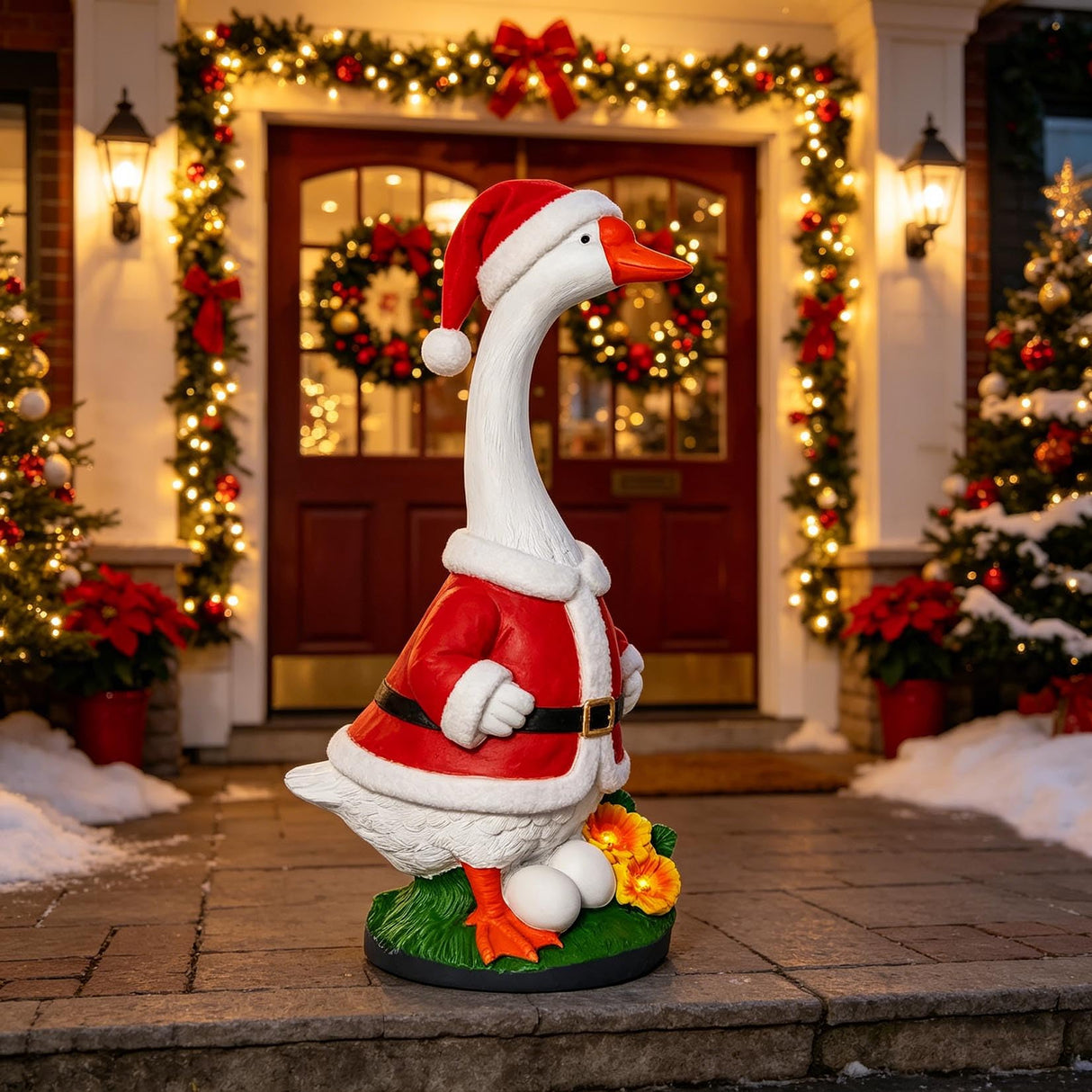 GasSaf 23 Inch Porch Goose Outdoor Garden Statue, Large Porch Goose for Garden Yard Patio Balcony Decor, Heavy-Duty & Independent Standing, Big Resin White Cygnus Sculpture, Father Gift