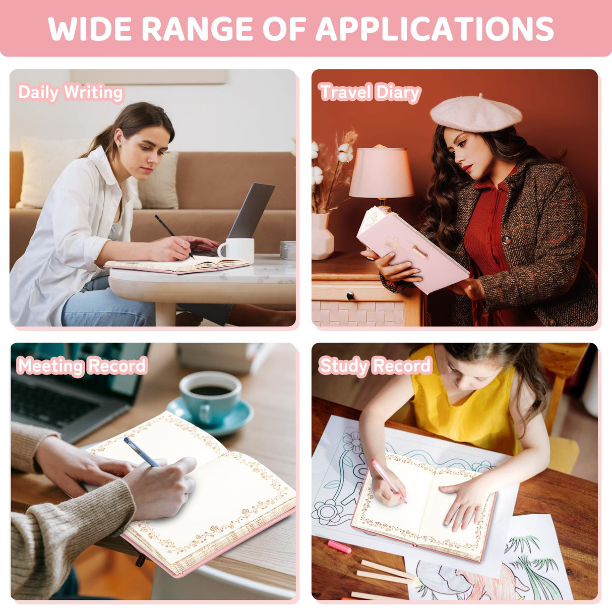 CAGIE Diary with Lock and Key for Girls Heart Shaped Girls Diary for Women Kids A5 Secret Notebook with Lock for Writing Travel Gifts, 5.3 x 7 inches, Pink