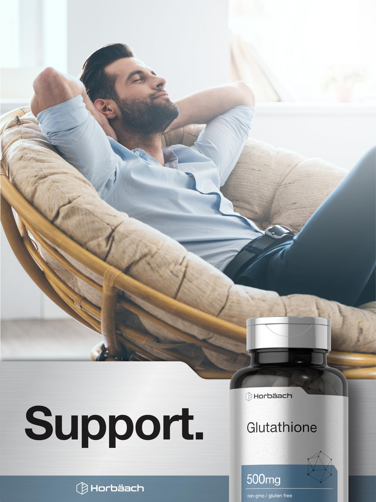 Horbäach Glutathione 500mg Reduced Supplement | 60 Capsules | Non-GMO & Gluten Free