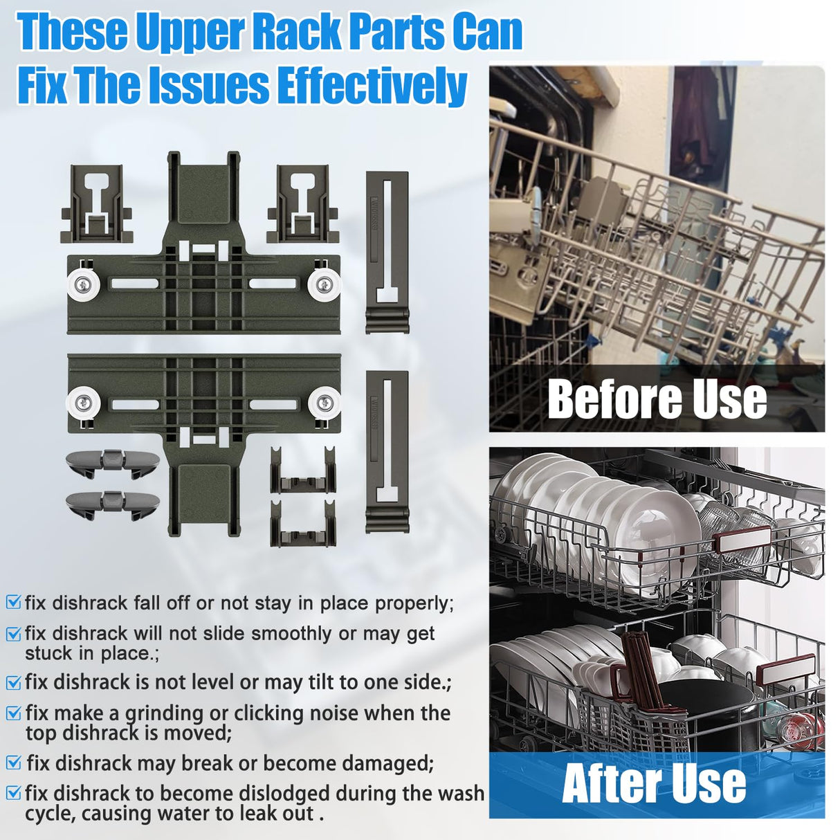 Upgraded W10350375 W10712395 Dishwasher Top Rack Adjuster Parts for Whirlpool WDTA50SAHZ0 Dishwasher Parts WDT750SAHZ0 WDT730PAHZ0 WDT970SAHZ0 Upper Rack Parts,For Kenmore 665 Dishwasher Top Rack Part
