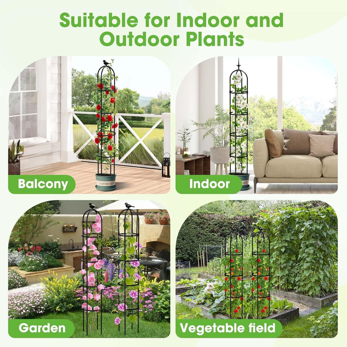 2PCS Garden Obelisk Trellis for Climbing Plants Outdoor, 6.2 ft Tall Trellis for Roses Clematis Jasmine Ivy Flower Light Climbing Vines Potted Plant Support, Patio, Yard