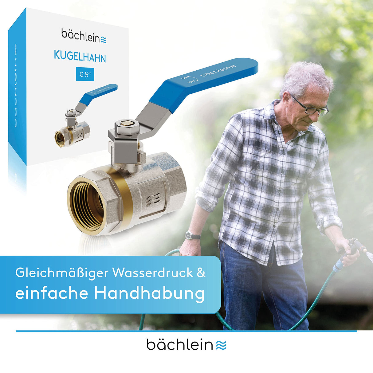 Bächlein Universal Ball Valve - Brass Ball Valve with Lever Handle and 1/2 Inch Female Thread on Both Sides - Full Bore Shut-Off Valve