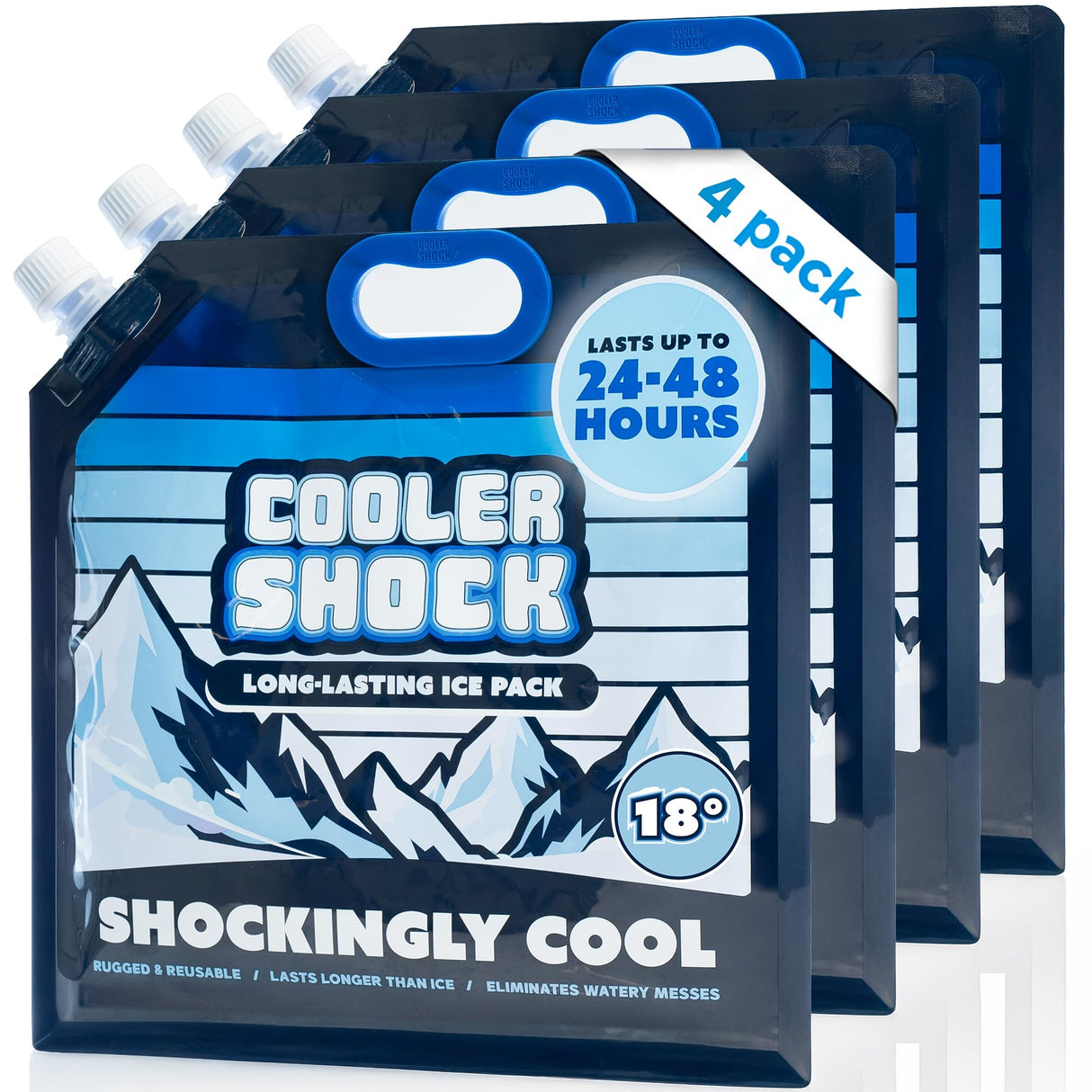 Cooler Shock Reusable Ice Packs for Cooler - Long-Lasting Freezer Packs with Built-in Handle - All-Purpose Medium Size, Pack of 4