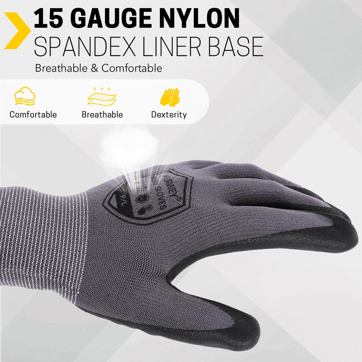 FURWEY Safety Work Gloves,16 Pairs Micro-Foam Nitrile Coated Glove for Men and Women, Touchscreen, Ideal for Warehouse Package Handling,Construction, Gardening, Large