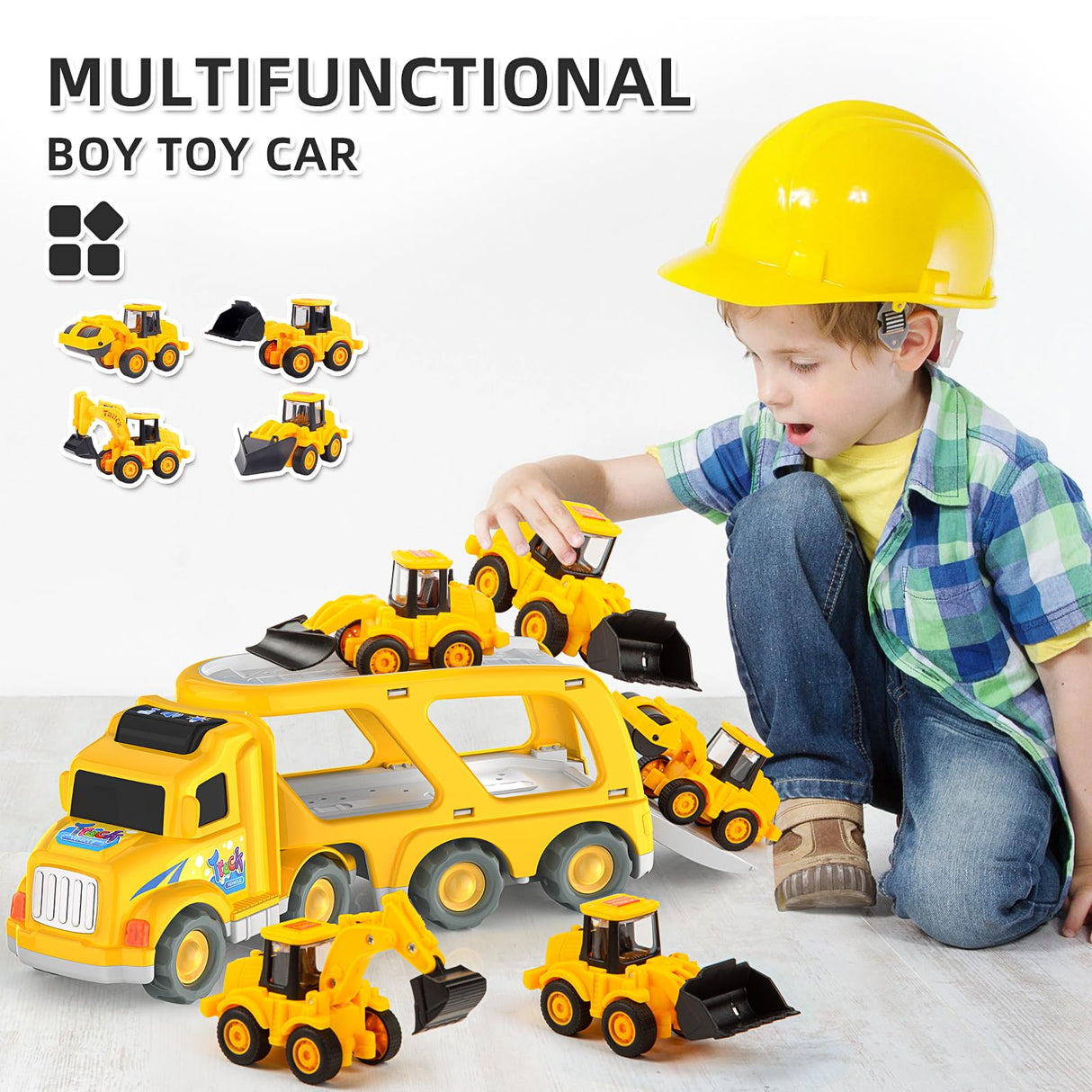 Veslier Construction Truck Toys for Boys Girls Age 1 2 3 4 5 6 Years Old,Carrier Transport Trucks for Kids 1-3 3-5 Year Old,Christmas Birthday Gift Toddler Toys.