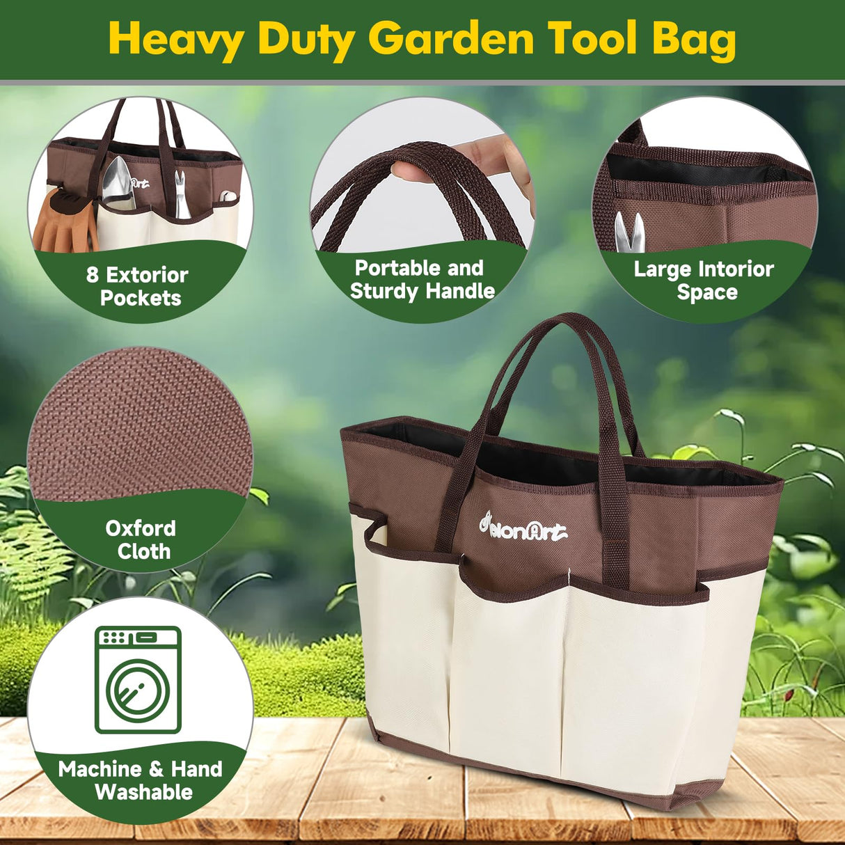 MelonArt Garden Tool Set,10 Pcs Heavy Duty Gardening Hand Tool Kit for Women Aluminum with Non Slip Ergonomic Handle, Storage Tote Bag and Gardening Gloves, Ideal Gifts for Women and Men