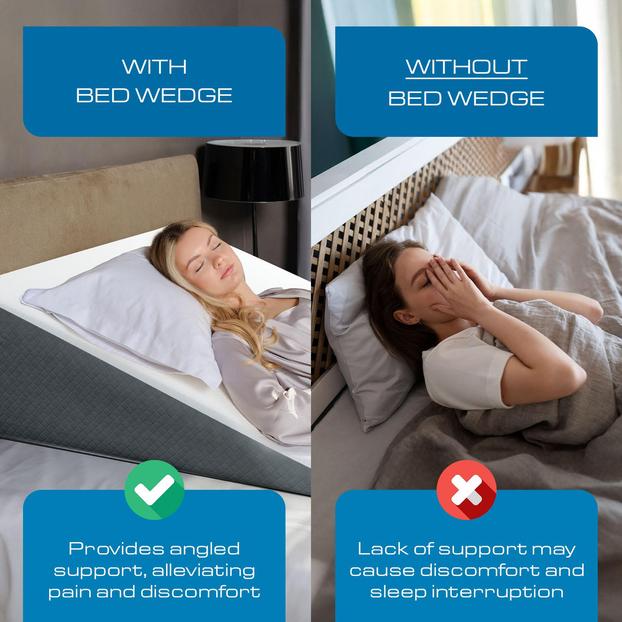 Kölbs Bed Wedge Pillow Extra Wide with Memory Foam Top, Large 12 Height (31 x 33 x 12) Stylish Jacquard Cover for Sleeping and Acid Reflux