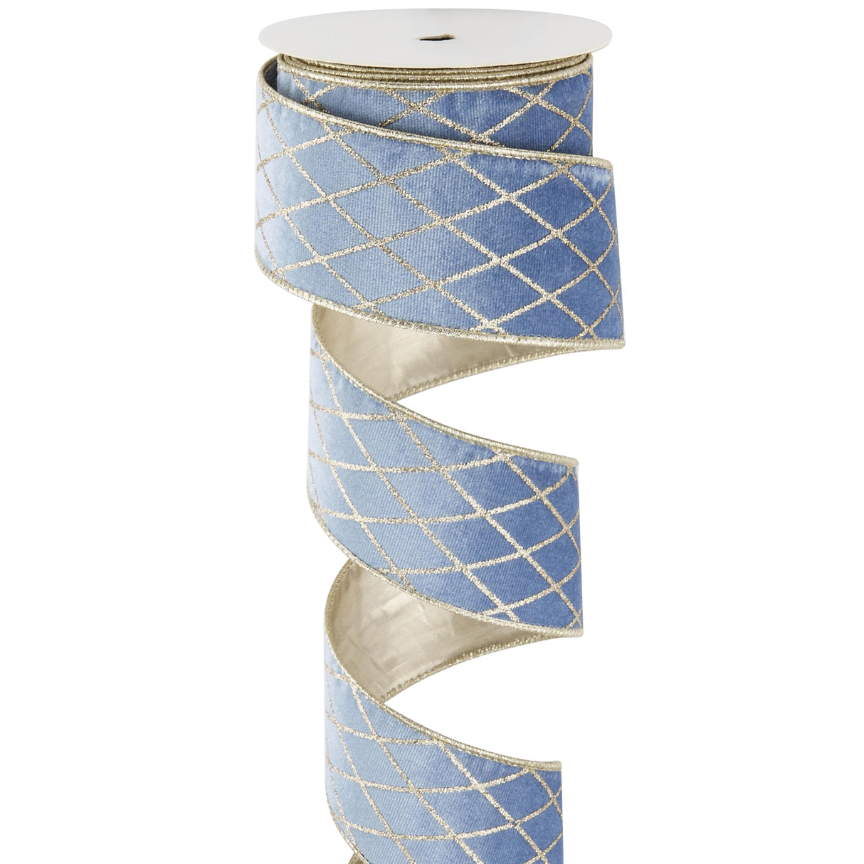 MAYREEL 2.5 Inch Dusty Blue and Gold Velvet Wired Ribbon Metallic Diamond Glitter Grid for Christmas Gift Wrapping Floral Craft Bows Wreaths Garland Holiday Decor 10 Yards