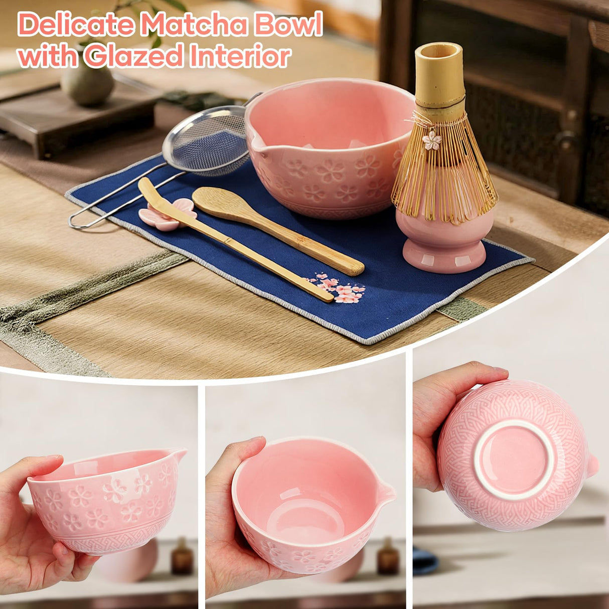 TUFGAM Matcha Whisk Set, Birthday Gifts for Women Mom Her, 8PCs Ceremony Matcha Tea Kit, 18OZ Matcha Bowl with Spout, Whisk, Bamboo Scoop, Sifter, Tea Towel, Ideal Gift for Christmas, Wedding