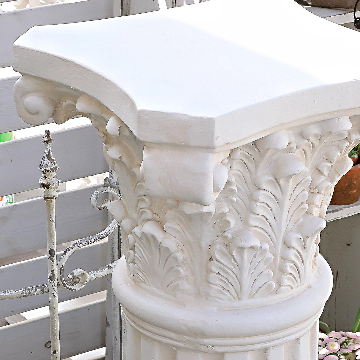 VISIBLE Decorative Roman Column Pedestal, Black Bronze, MGO Cement with Fiber, Classical Garden Pillar, Indoor Outdoor Decor (White, 33.5IN)
