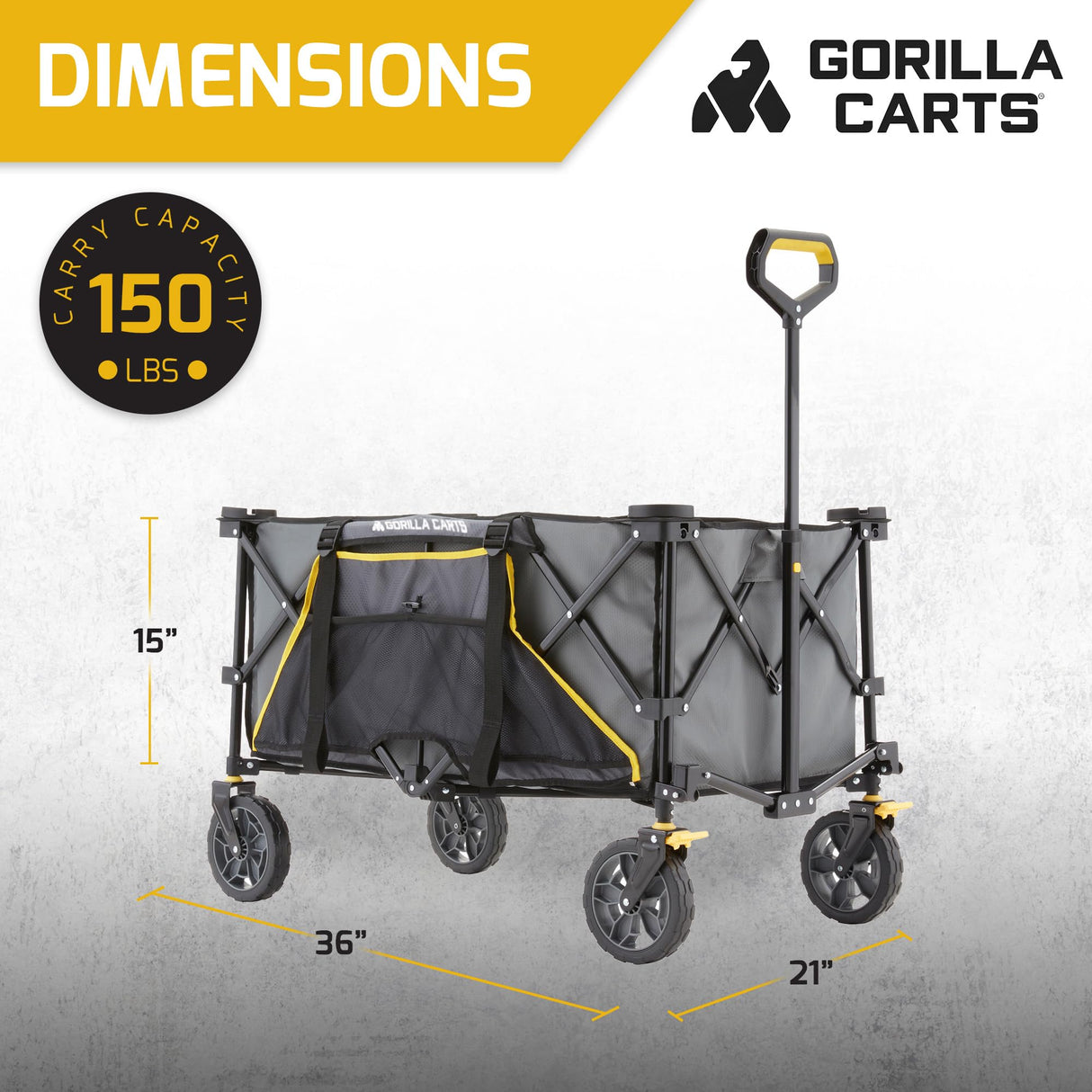 Gorilla Carts Collapsible Folding Outdoor Utility Wagon, 7 Cu Ft Oversized Bed, 150 lb Load Rating, Gray – Foldable Rolling Cart w/ Pockets & Cup Holders for Beach, Camping, Sports or Picnic