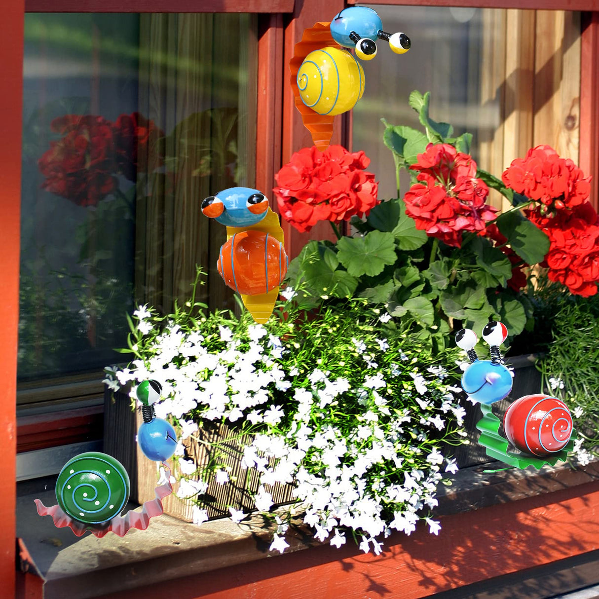 Cruis Cuka Metal Yard Art Cute Snails Garden Decor for Outside Lawn Ornaments Patio Outdoor Decorations - Set of 4(Yellow,Orange,Green,Red)