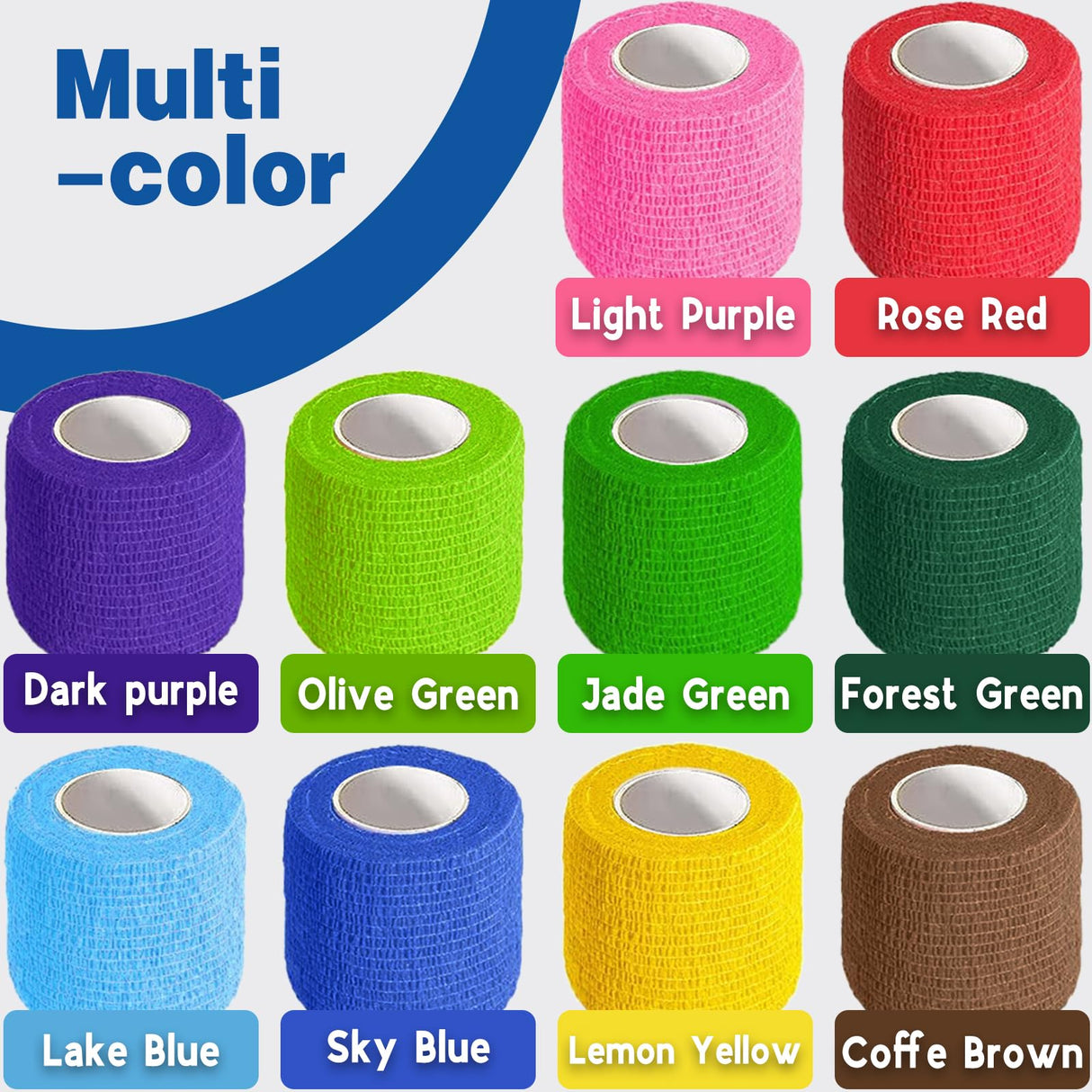 AZEN 40 Pack Self Adhesive Bandage Wrap, 2" X 5 Yards Elastic Cohesive Bandage Wrap, Color Athletic Tape, Vet Wrap, Ankle Tape, Tattoo Grip Tape Wrap