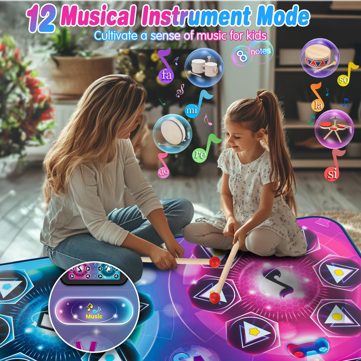 maysida Dance Mat Toy Gift for Kids ages 3-12, Dancing Music Playmat with 12 Key, Large Size (59*38 in), Double User Challenge Game Christmas Birthday Gift for Girls Boys 5 6 7 8 9 10 11 12 Year Old