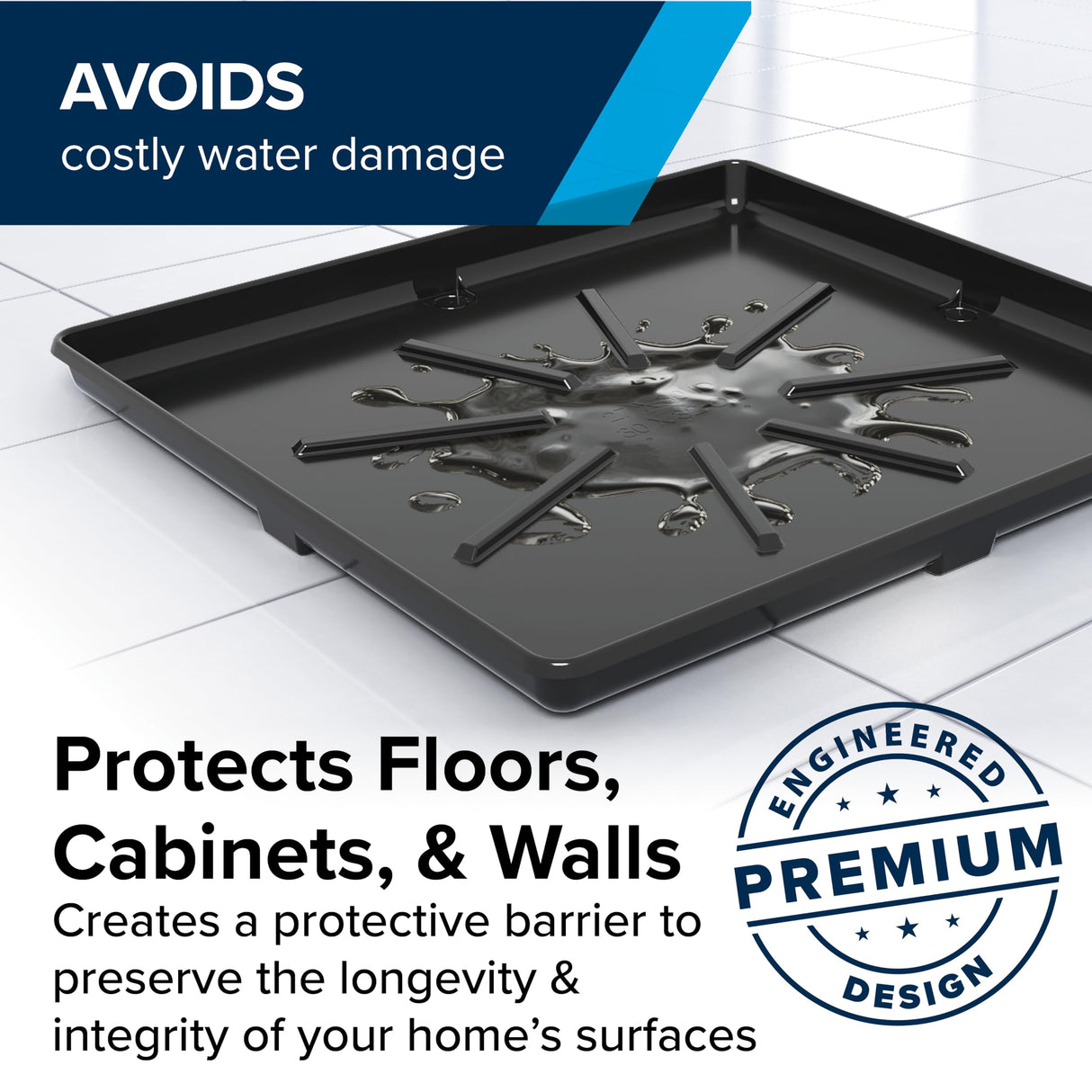 Camco Low Profile Washing Machine Drain Pan with PVC Fitting - 29 inch x 33 inch ID and 30.5 inch x 34.5 inch OD - Protects Your Floors from Washing Machine Leaks - Easy to Use - Graphite - 20784