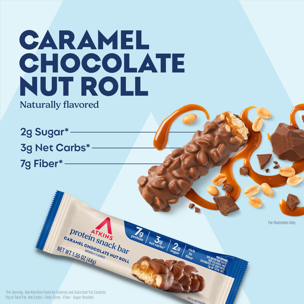 Atkins Caramel Chocolate Nut Roll Snack Bar, 16 Count