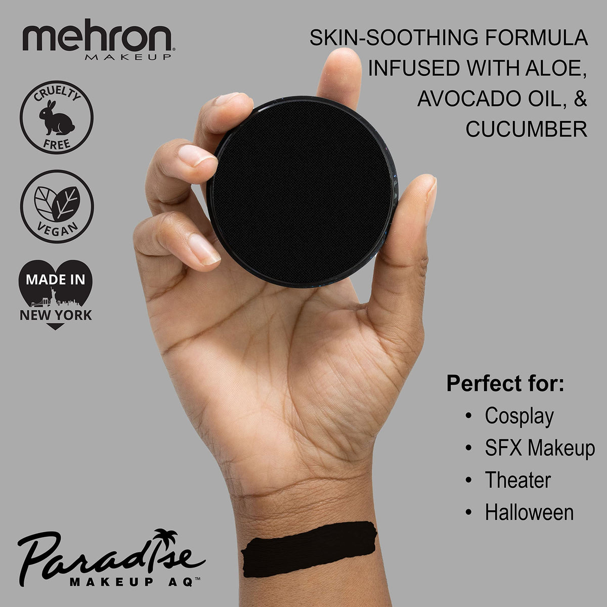 Mehron Makeup Paradise AQ - BLACK, Water-Activated Face & Body Paint