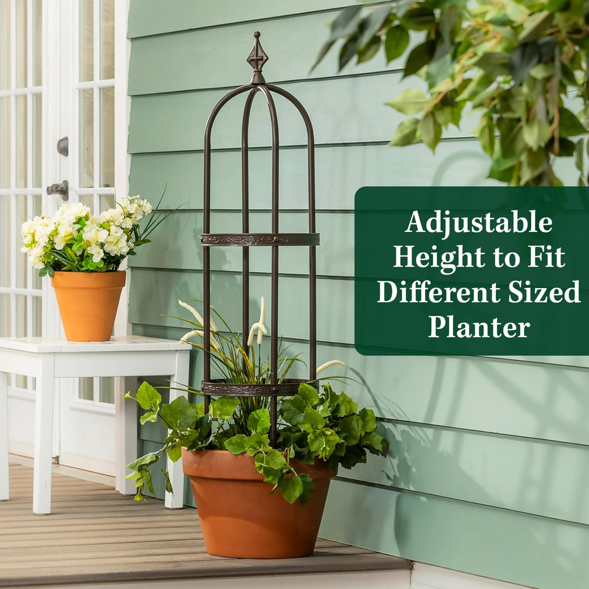 Evergreen 5 ft Garden Trellis for Climbing Plants Vines, Jasmine & Flowers, Rustproof Metal Obelisk Trellises, Outdoor & Indoor Plant Support for Potted Planters (Bronze)