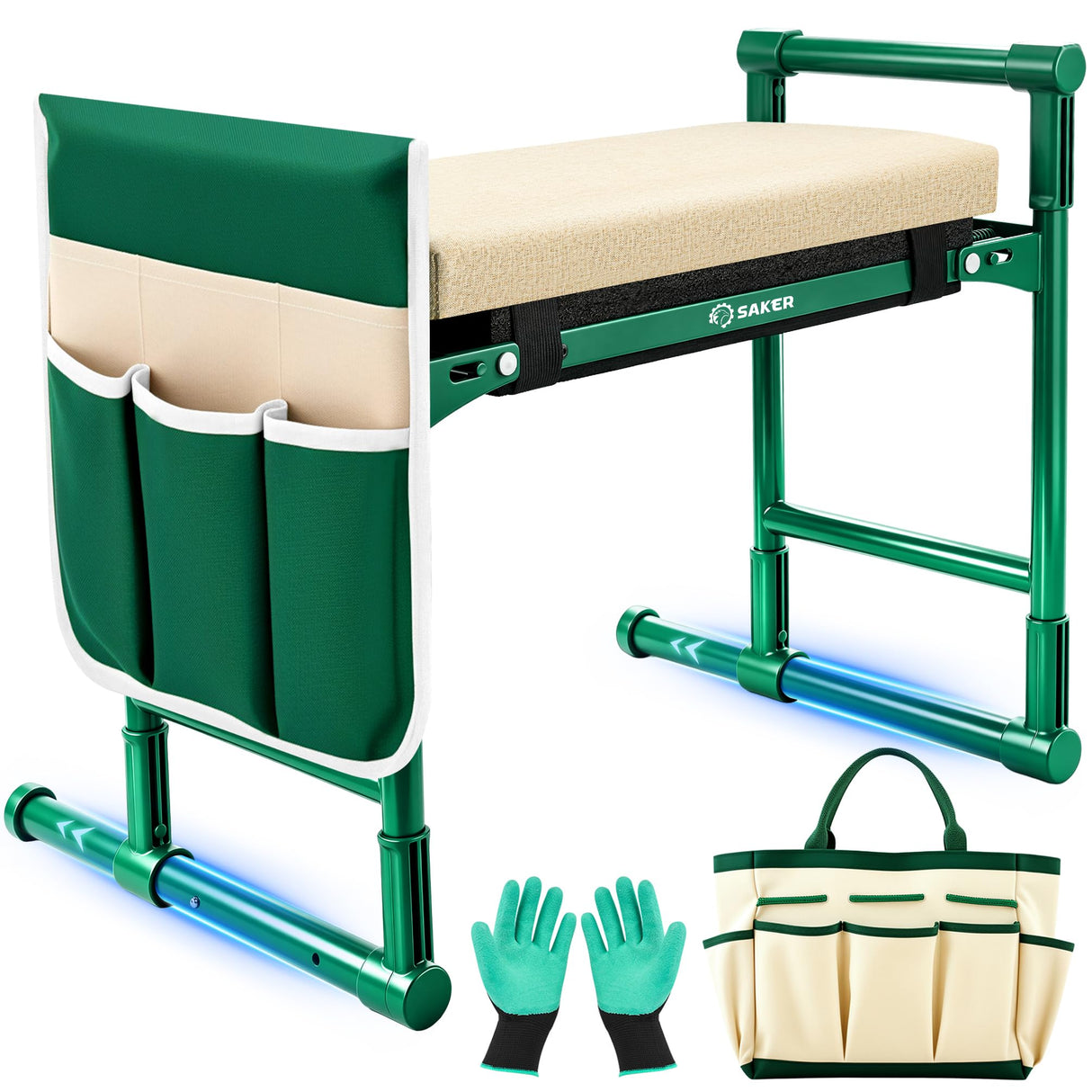 Saker 2026 Upgraded Garden Kneeler and Seat - Gardening Bench Gardening Stool with 500LB Heavy Duty Round-Tube Frame, Soft Kneeling Pad Foldable Support for Elderly, Gardening (Luxury Version)
