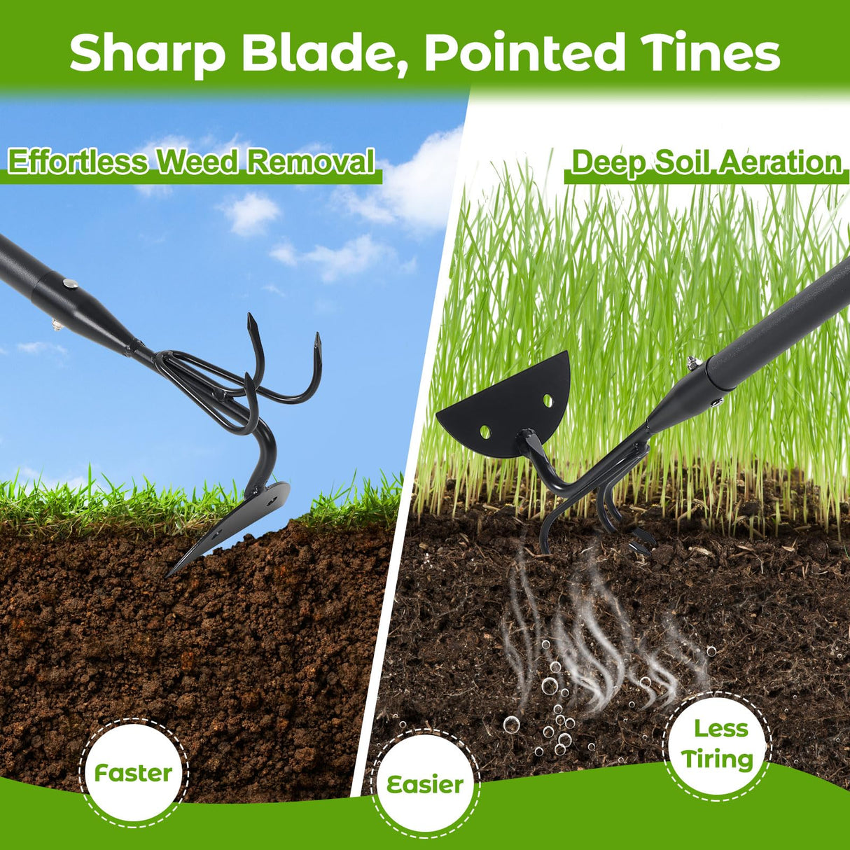 Lilyvane Garden Hoe, 2 in 1 Weeding Hoe and Cultivator Soil Tiller, 66" Long, Heavy Duty Hoe Garden Tool for Weeding, Loosening Soil, Cultivating, Gardening