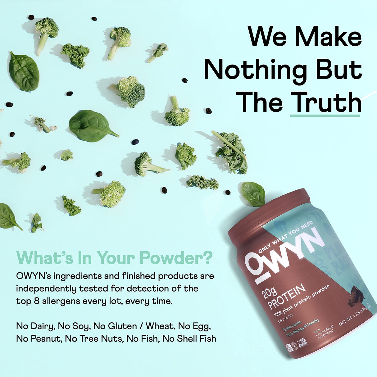OWYN Only What You Need Plant-Based Protein Powder, Dark Chocolate, 1.17 lbs