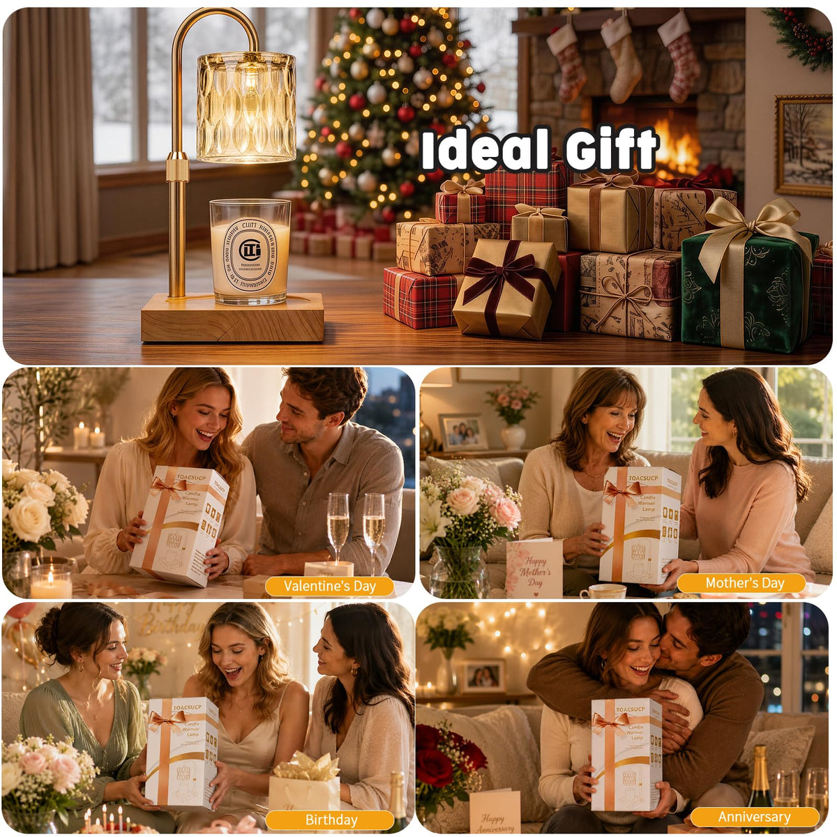 Candle Warmer Lamp with 3 Bulbs, Adjustable Height Dimmable Candle Warmer with Timer, Candle Lamp with Charming Gift Box Ribbon,Birthday Gifts for Women Mom, House Warming Gifts New Home Decor