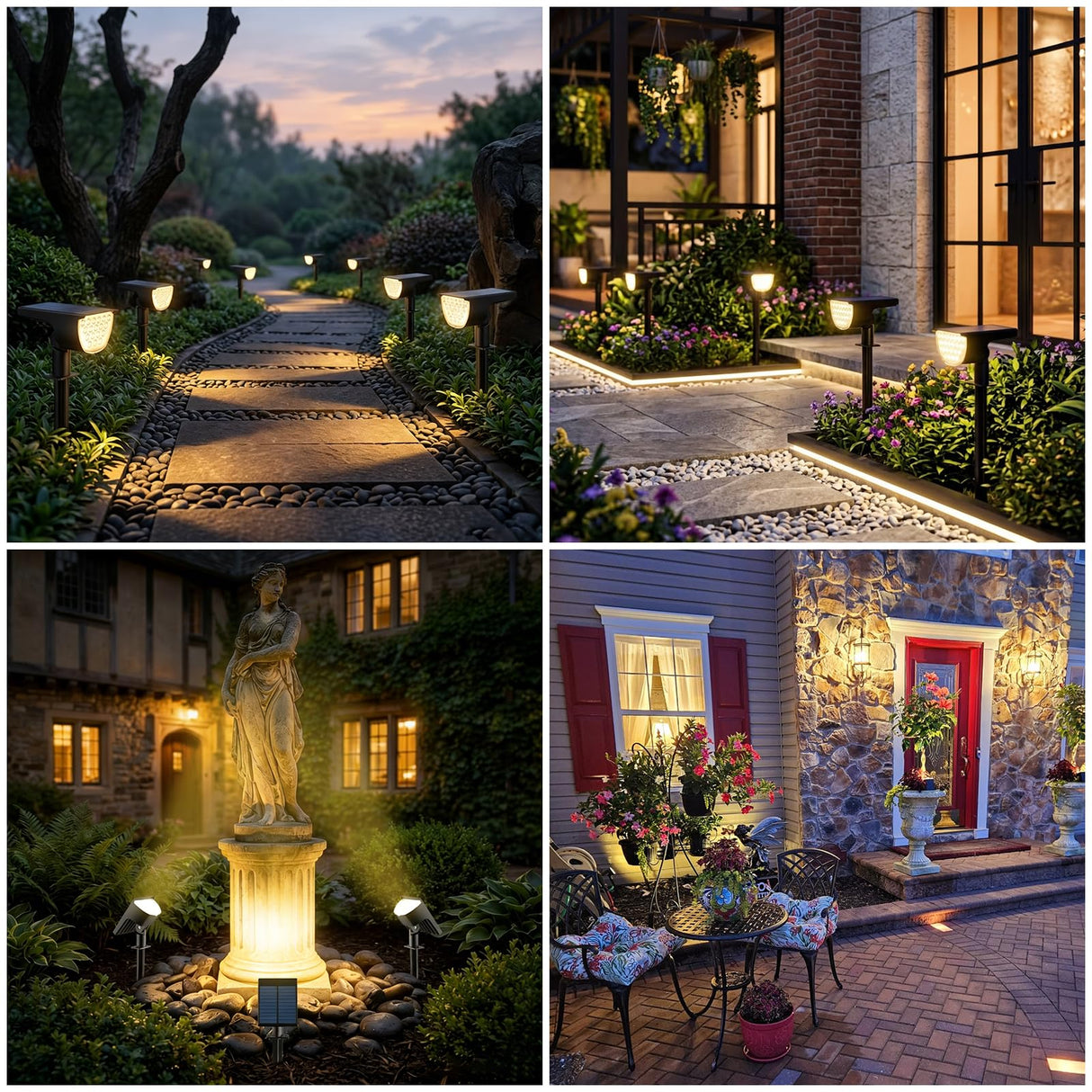 GKGG Solar Lights Outdoor Waterproof IP65, Solar Powered 76 LED 3 Lighting Modes Solar Spot Lights Outdoor for Yard Garden Landscape Pathway (Warm White, 4 Pack)