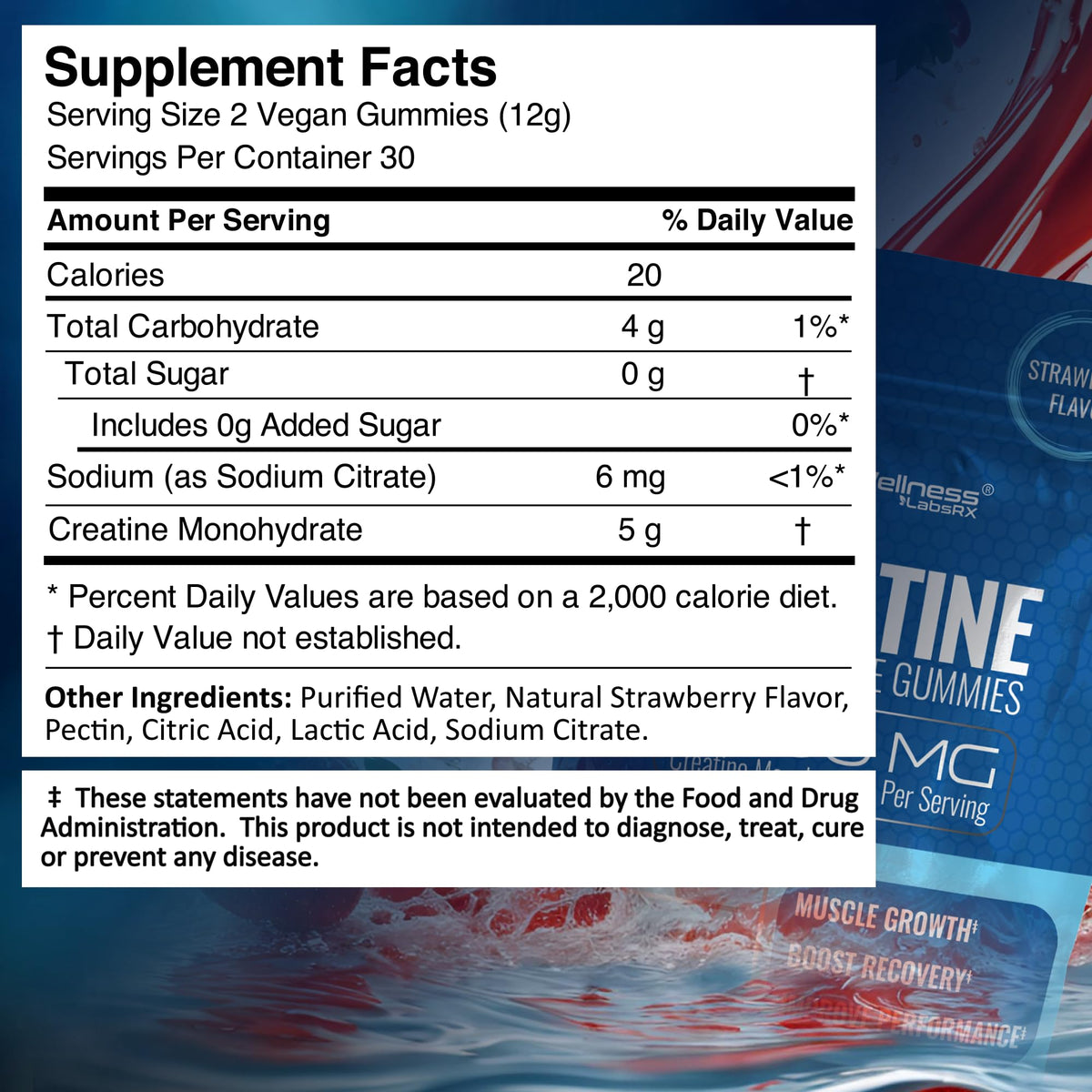 Creatine Gummies for Women & Men, Creatine Monohydrate Gummies, Strawberry
