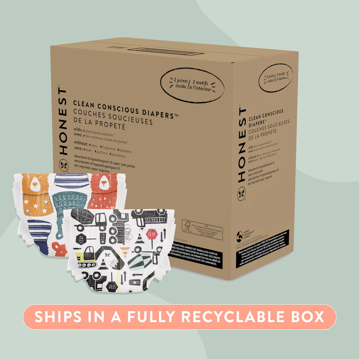 The Honest Company Clean Conscious Diapers for Sensitive Skin | Hypoallergenic, Fragrance Free | Gender Neutral Prints | Super Club Box, Size 3 (16-28 lbs), 120 Count (Prints May Temporarily Vary)