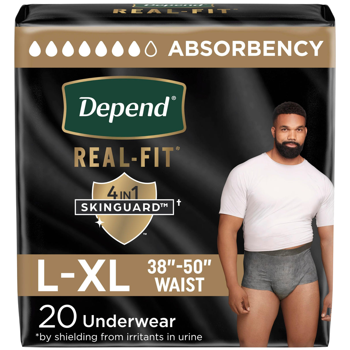 Depend Real Fit Incontinence Underwear for Men, Disposable, Maximum Absorbency, Large/Extra Large, Grey, 20 Count, Packaging May Vary