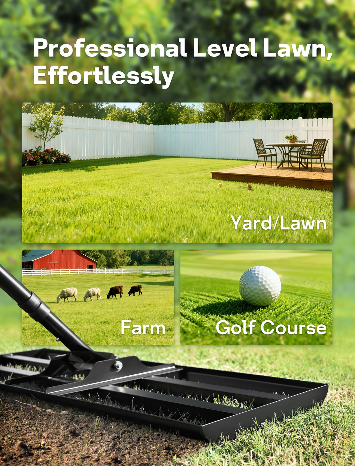 Lawn Leveling Rake 30" x 10", Heavy Duty Lawn Leveler with 78" Handle