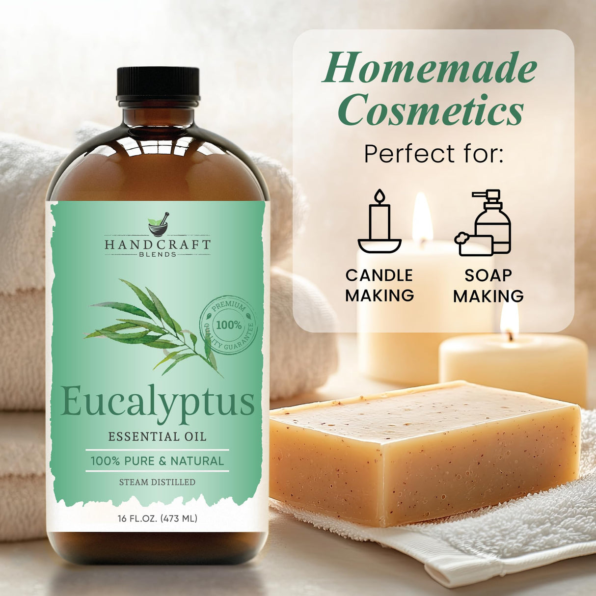Handcraft Blends Eucalyptus Essential Oil in Glass Bottle - Huge 16 Fl Oz - 100% Pure and Natural - Premium Grade Essential Oil for Diffuser and Aromatherapy, and DIY Soap Making