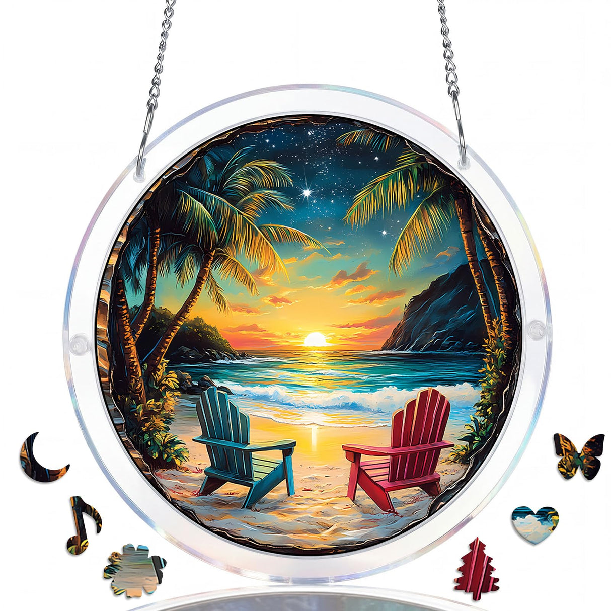 WOODBESTS Acrylic Jigsaw Puzzle Suncatcher 83 Pieces-Beach Vacation, DIY Acrylic Puzzle Sun Catcher, Window&Garden Decor, Unique Gifts for Mom, Women,Wife, Sisters, Aunt, Besties 7.4in