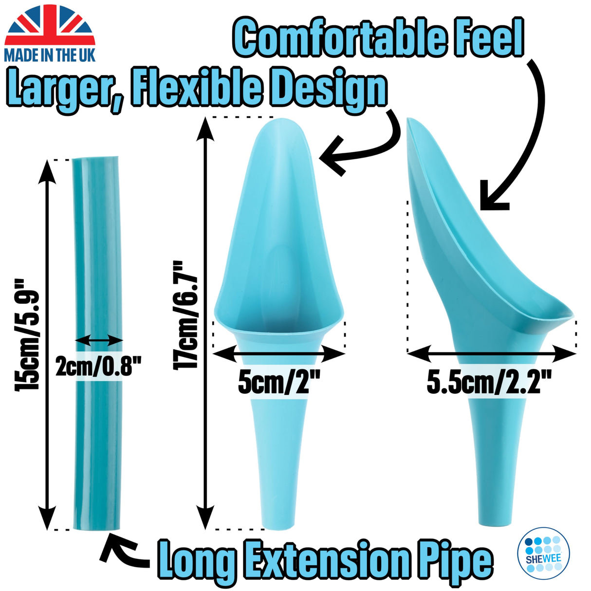 SHEWEE Flexi – The Original Female Urinal – Made in The UK – Reusable, Flexible & Portable Urination Device. Festival, Camping, Car, Hiking Essentials for Women. Stand to Pee Funnel – Aqua