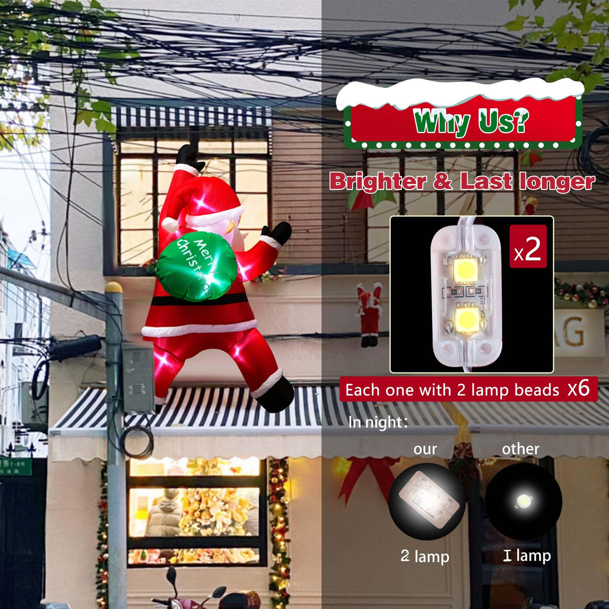 TwoBees 6FT Christmas Inflatables Outdoor Decorations Joy Hanging Santa Claus Gift Bag, Very Bright LED Lights Blow Up Giant Christmas Decor for Indoor Yard Outside Fall Vacation Holiday Party Lawn
