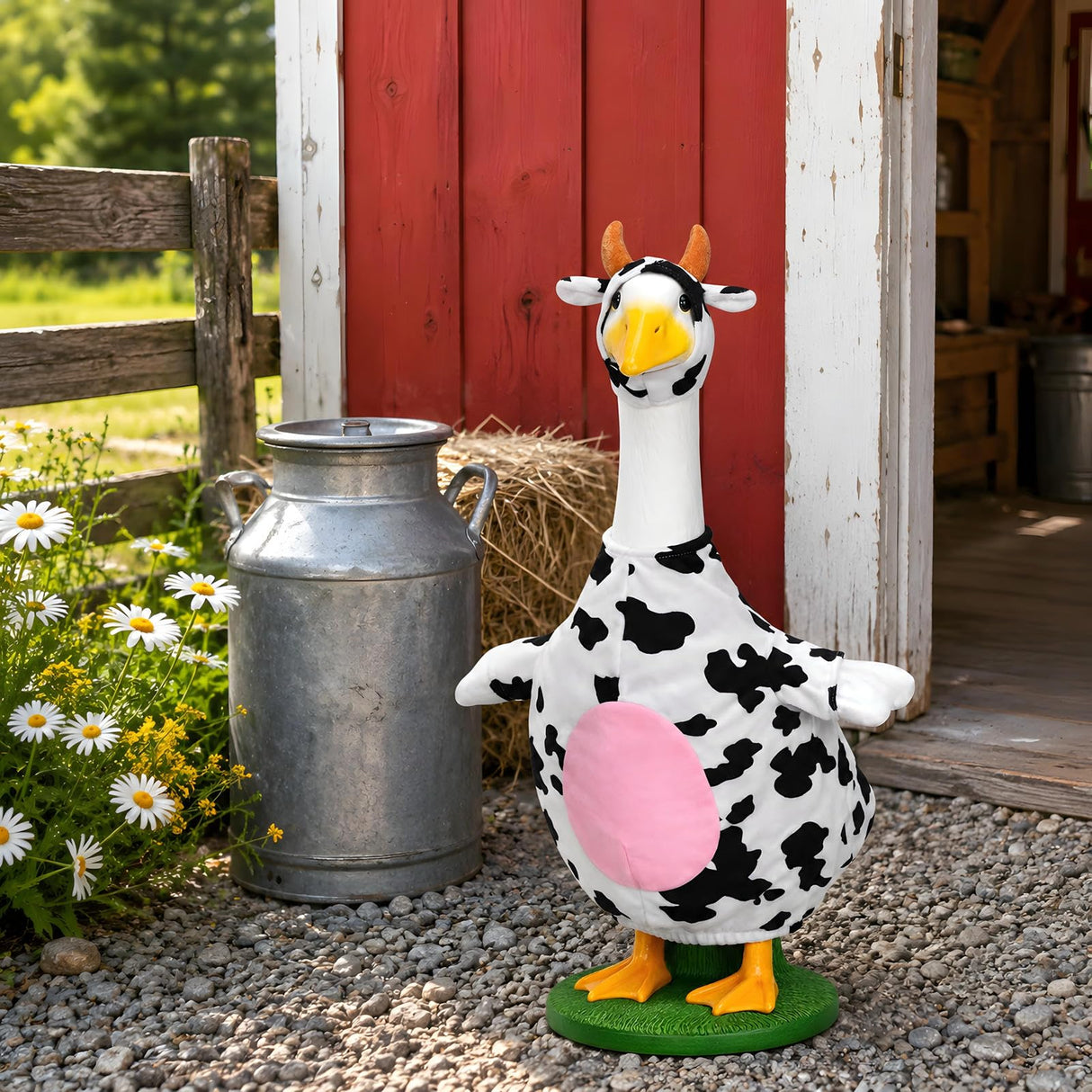 Honic Cow Goose Outfit Porch Cow Goose Clothes Fits 23" Cement Plastic Goose Statue for Outdoor Spring Garden Lawn Yard Patio Decor (Classic)