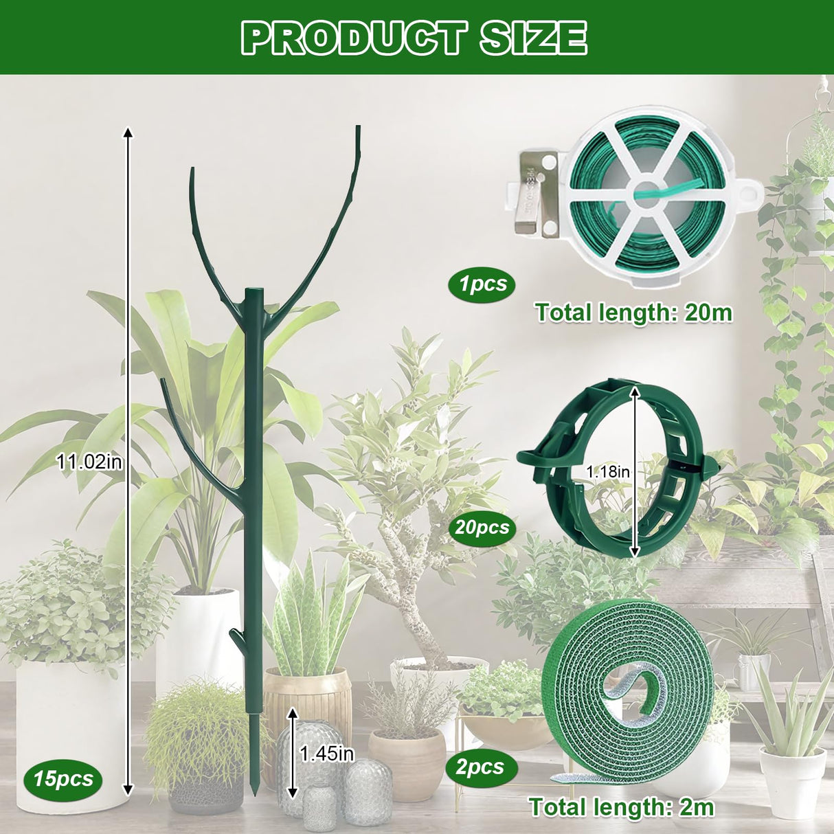 15pack Adjustable Plant Support Pole Stackable Indoor/Outdoor Support Pole with Clamps, Suitable for Supporting Monstera and Climbing Plants, Garden Accessories, Perfect Replacement for Plant Stakes