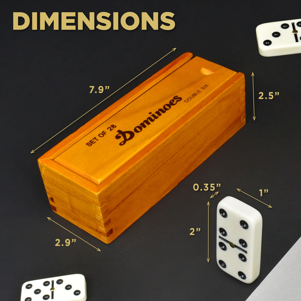 Queensell Dominos Set for Adults, Double 6 Dominoes Set with 28 Tiles in Wooden Case, Classic Dominoes, Family Board Game for Kids & Adults, Travel Game for Family Game Night, Juegos de Mesa