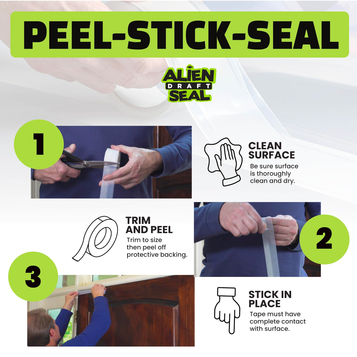 Alien Draft Seal Set of 49 Feet Anti-Draft Adhesive and Flexible Flap to Seal Gaps Around Doors and Windows As Seen On TV