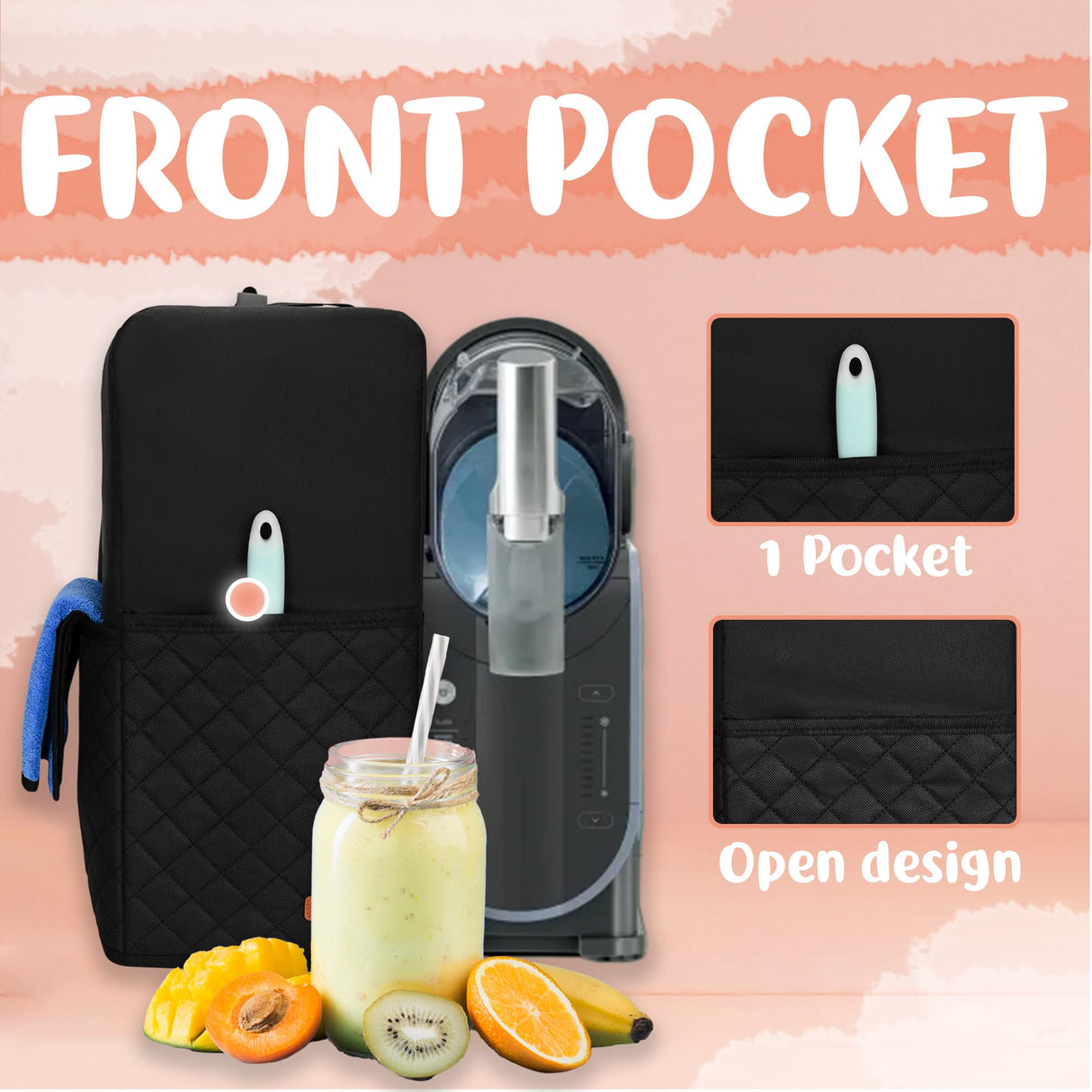 CROTIRAD Slushie Machine Dust Cover for Ninja Slushie Frozen Drink Maker, Hanging Dust Cover for Ninja Slushy Machine, Easy Foldable Fits Ninja Slushi Maker, Quilted Black