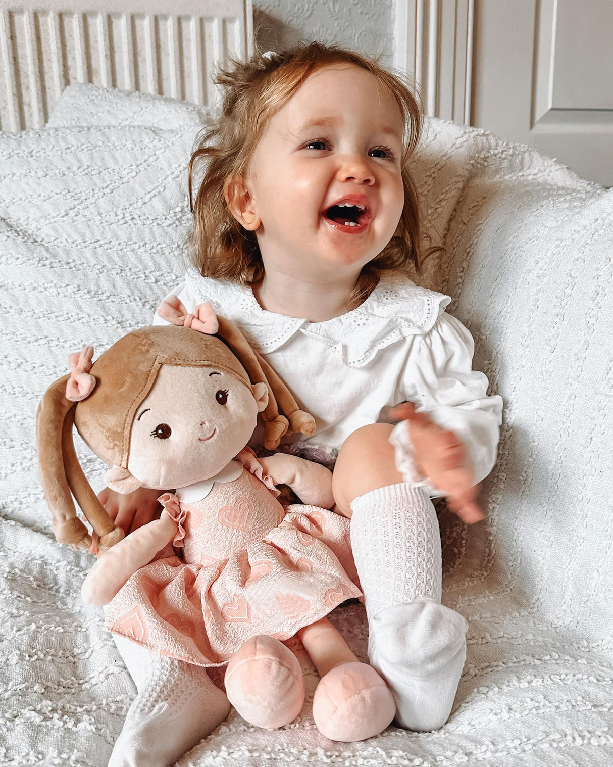 LeyaDoll Soft Baby Doll Toys (16''), My First Baby Rag Doll for 1 Year-Old Girl Birthday Gift, Christmas Plush Toys Gift for Toddler Kids Infants -Sweetheart Girl