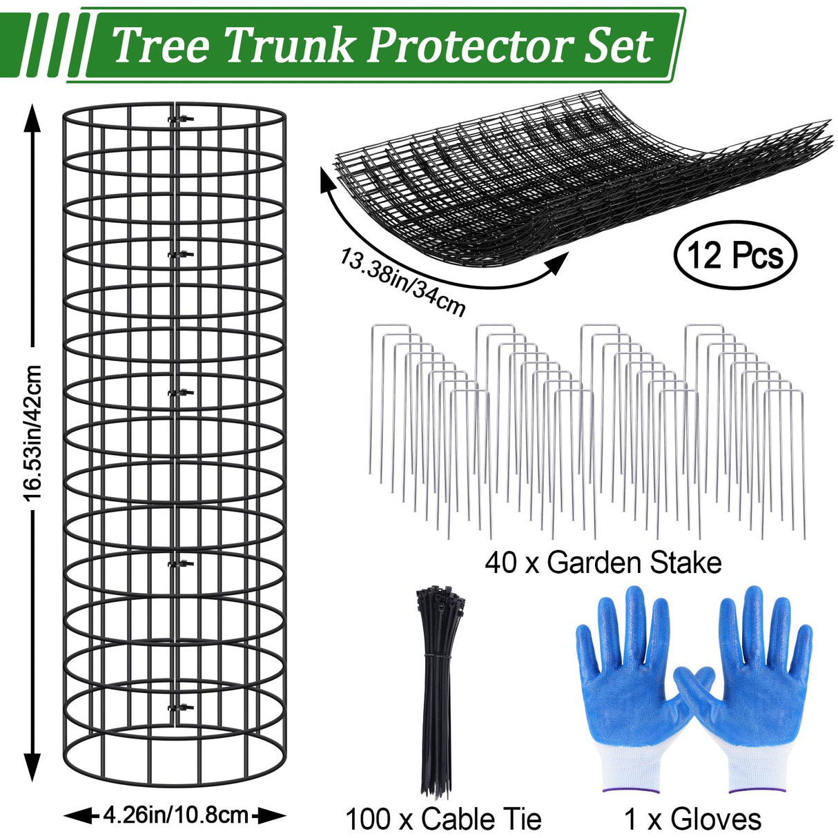 12p Tree Protectors from Deer,16.5 Inches High Pre-Curved Metal Mesh Tree Trunk Protector Stackable Vertically or Horizontally, Tree Tubes Wrap for Saplings and Fruit Garden