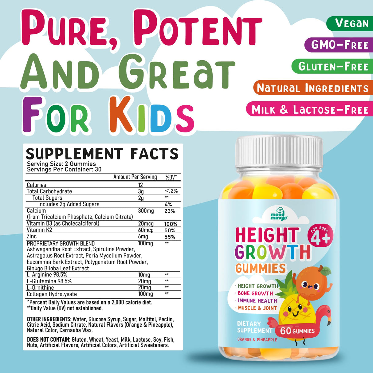 Height Growth Gummies Supplement - Kids Teens Height Increaser Maximizer Grow Taller Vitamins