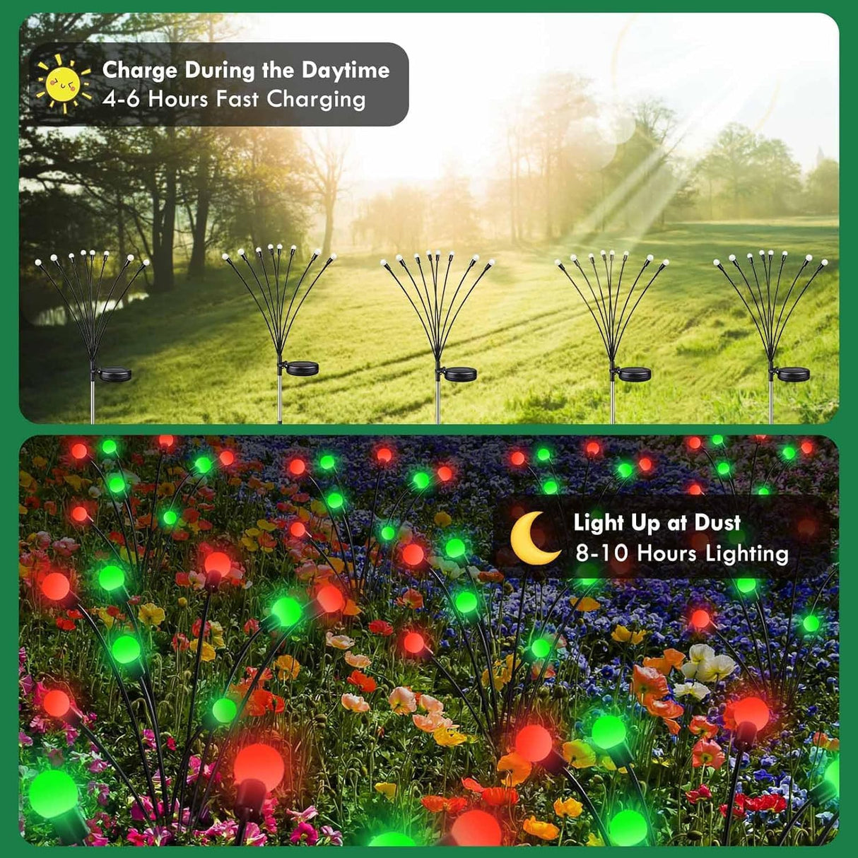OZS 6Pack Total 48LED Solar Garden Lights Christmas Fairy Outdoor - Solar Firefly Lights Fairy Outdoor, Sway by Wind, Waterproof for Pathway Patio Yard Christmas Decorations(Red&Green)